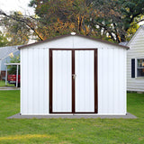 Jintop 10x8 FT Clearance Sheds & Outdoor Storage with Lockable Doors and Waterproof Roofs,Metal Garden Shed w/Durable Metal Frame & Punched Vents,for Bike, Barbeque,Tool,White+Coffee Jintop
