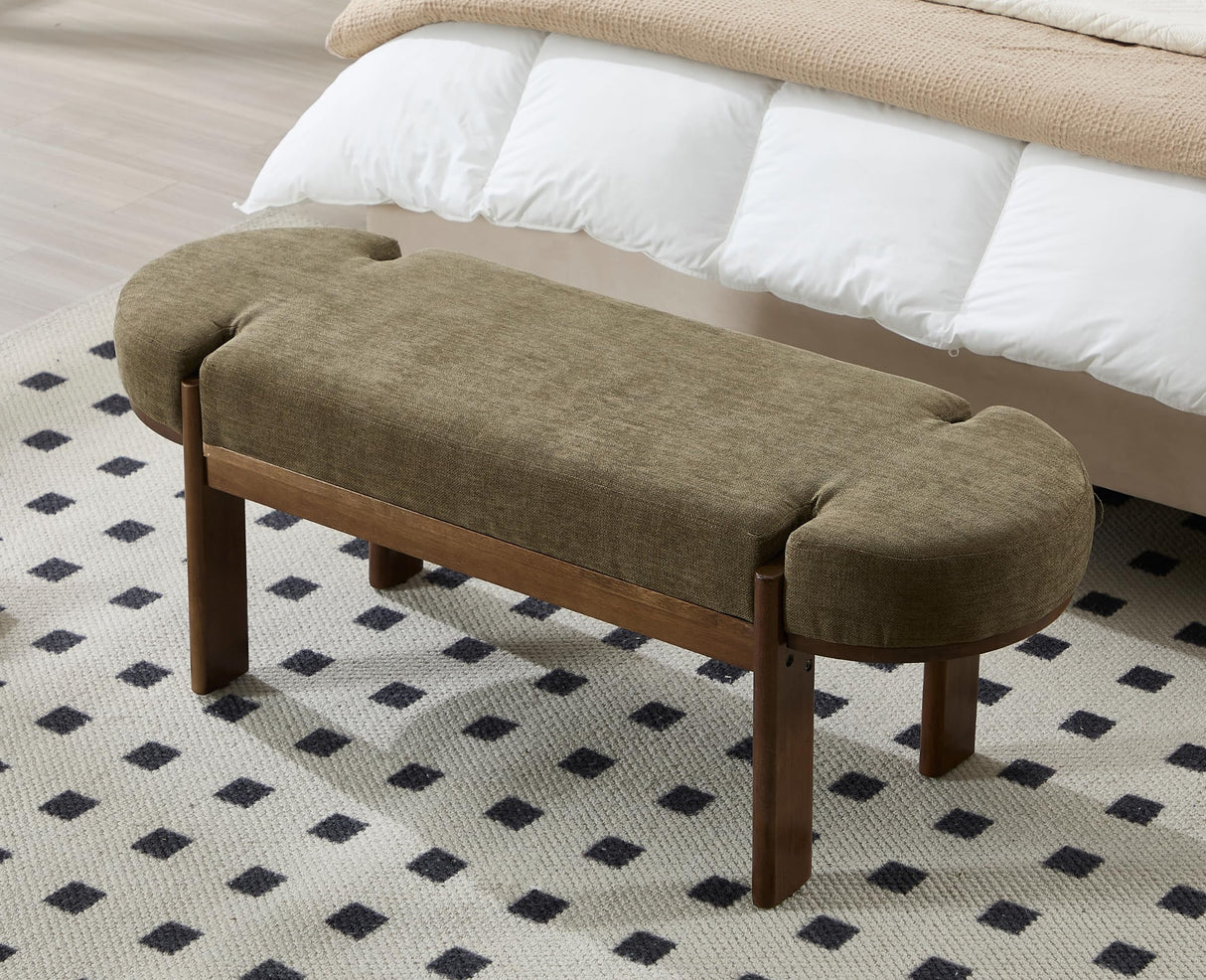 EALSON 49 Inch Modern Bedroom Bench Upholstered End of Bed Bench Wood Entryway Bench with Fabric Padded Seat and Wooden Legs Window Bench for Living Room Hallway, Olive Green EALSON