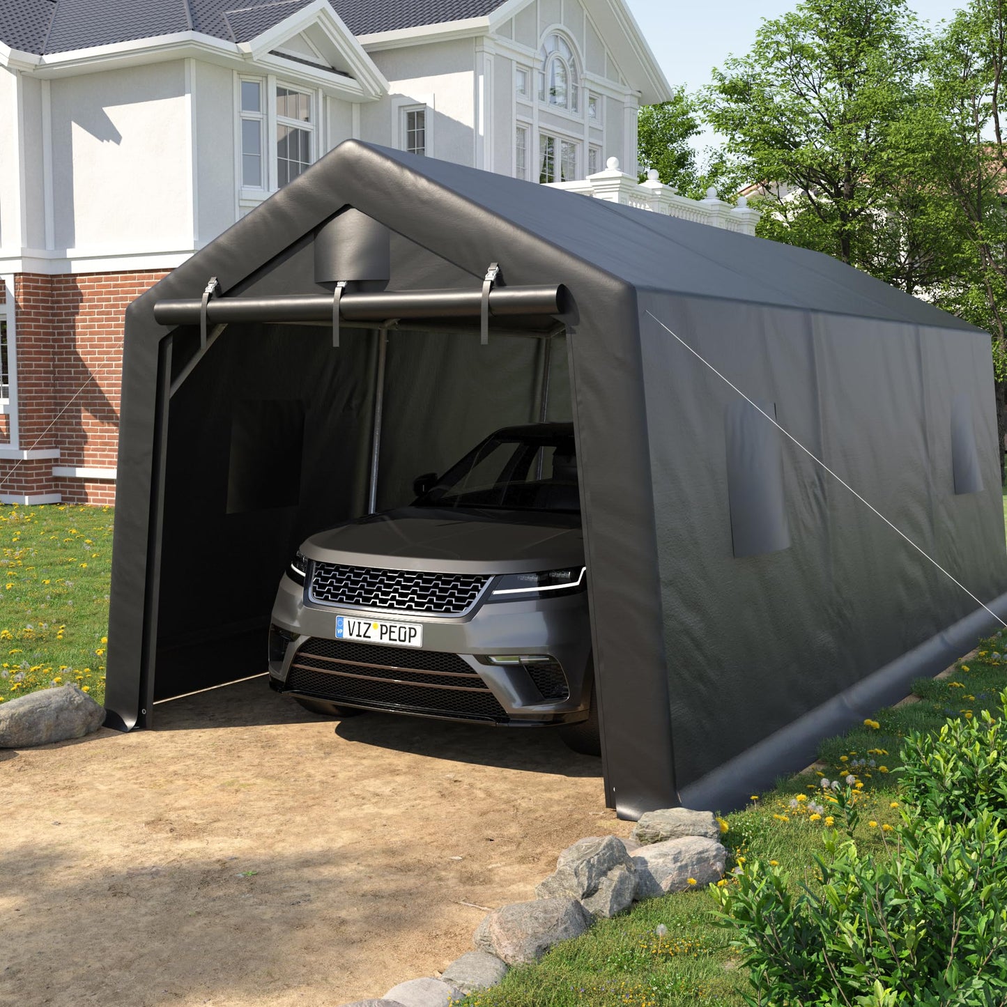 VONZOY Carport 10'×20' Heavy Duty,Car Canopy Portable Garage with Roll-up Zipper Door,Thick Shelter Storage Canopy Tent with All-Steel Metal Frame,Sunshade,Waterproof, for Car,Truck,SUV