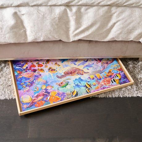Buffalo Games - Wood Puzzle Table - Jumbo Size Fits Up to 2000pc Jigsaw Puzzles - Storage Drawers with Dividers for Pieces - Preassembled Except Drawer Handles Buffalo Games