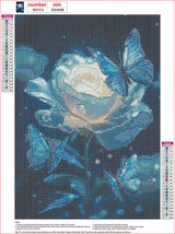 MXJSUA Blue Roses Diamond Painting Kits for Adults, 5D Blue Butterflies Diamond Art Kits for Beginners, DIY Full Drill Crystal Gem Painting Kits for Home Wall Decor 12x16 Inch MXJSUA