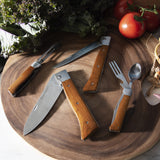 Messermeister Adventure Chef Summit Set, Carbonized Maple - Folding 6” Chef’s Knife, 6” Fillet Knife, Folding Steak Knife, Fork & Spoon, Folding Peeler & Parer, TPE Cutting Board + Waxed Canvas Case Messermeister