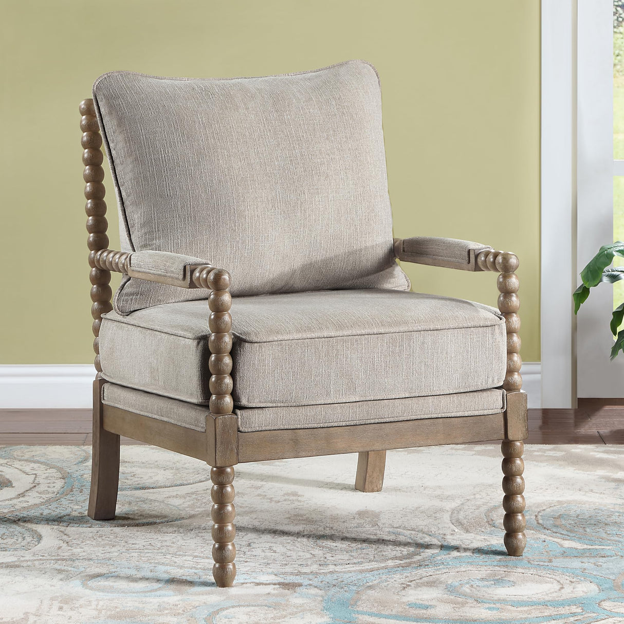 DUHOME Linen Fabric Spindle Accent Chair with Wood Frame,Modern Accent Chairs with Padded Spring Seat and Brushed White Base for Living Room Bedroom Farmhouse Home Office Belcony DUHOME