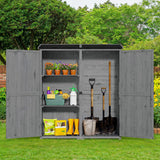 Gizoon Outdoor Storage Cabinet with Waterproof Roof, Double Lockable Doors Garden Shed with 2 Removable Shelves, Wooden Storage Shed with Large Storage Space for Patio, Garden, Backyard, Lawn, Grey Gizoon