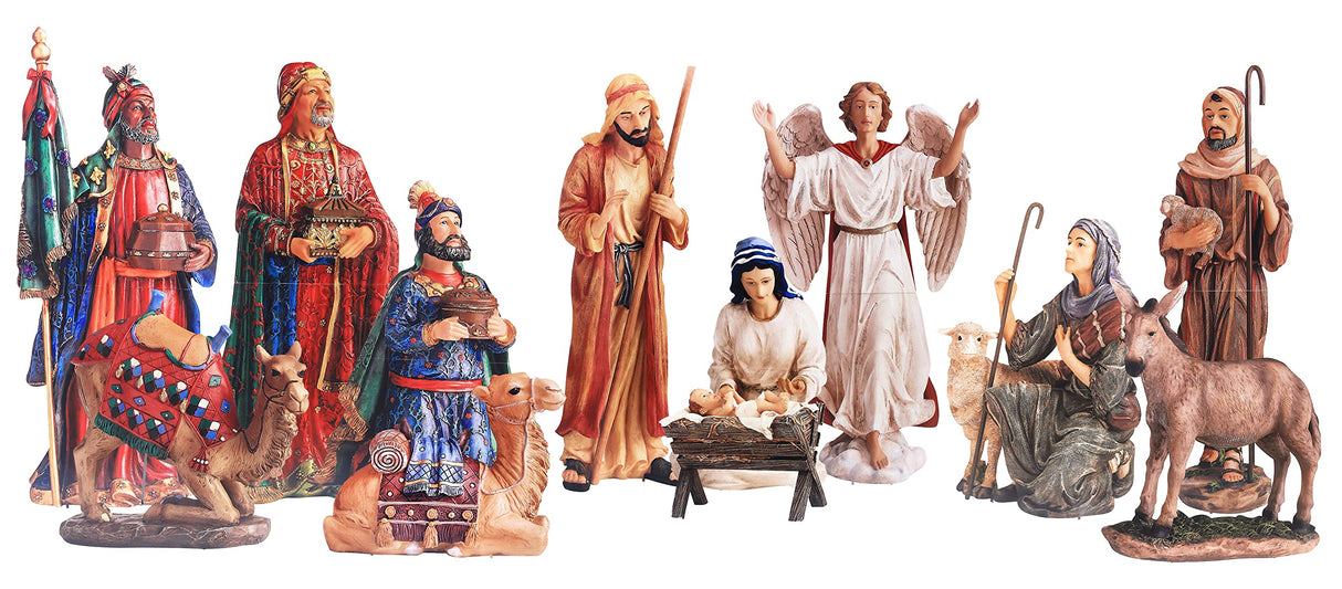 Complete 12pc Outdoor Nativity Set 51" Tall - Lifelike High Res, Sturdy 22 Gauge Flat Metal, Strong Windguard Bracing. Includes Baby Jesus, Joseph, Mary, Shepherds, Wisemen, Animals THREE KINGS GIFTS THE ORIGINAL GIFTS OF CHRISTMAS