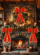 LED Red Bows Christmas Decorations, 16'' x 24'' Christmas Bows for Wreaths with Timer, Tree Topper Bow with Realistic Red Berries Pine Cone Needles for Christmas, Party, Home Decoration Brightown