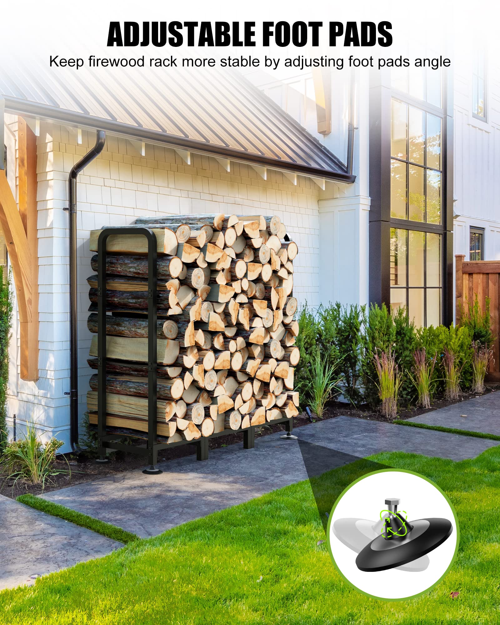 Brightown 4FT Firewood Rack Outdoor with Cover, Indoor Wood Rack for Firewood, Waterproof Fire Wood Holder Outside, Adjustable Heavy Duty Logs Stand - WoodArtSupply