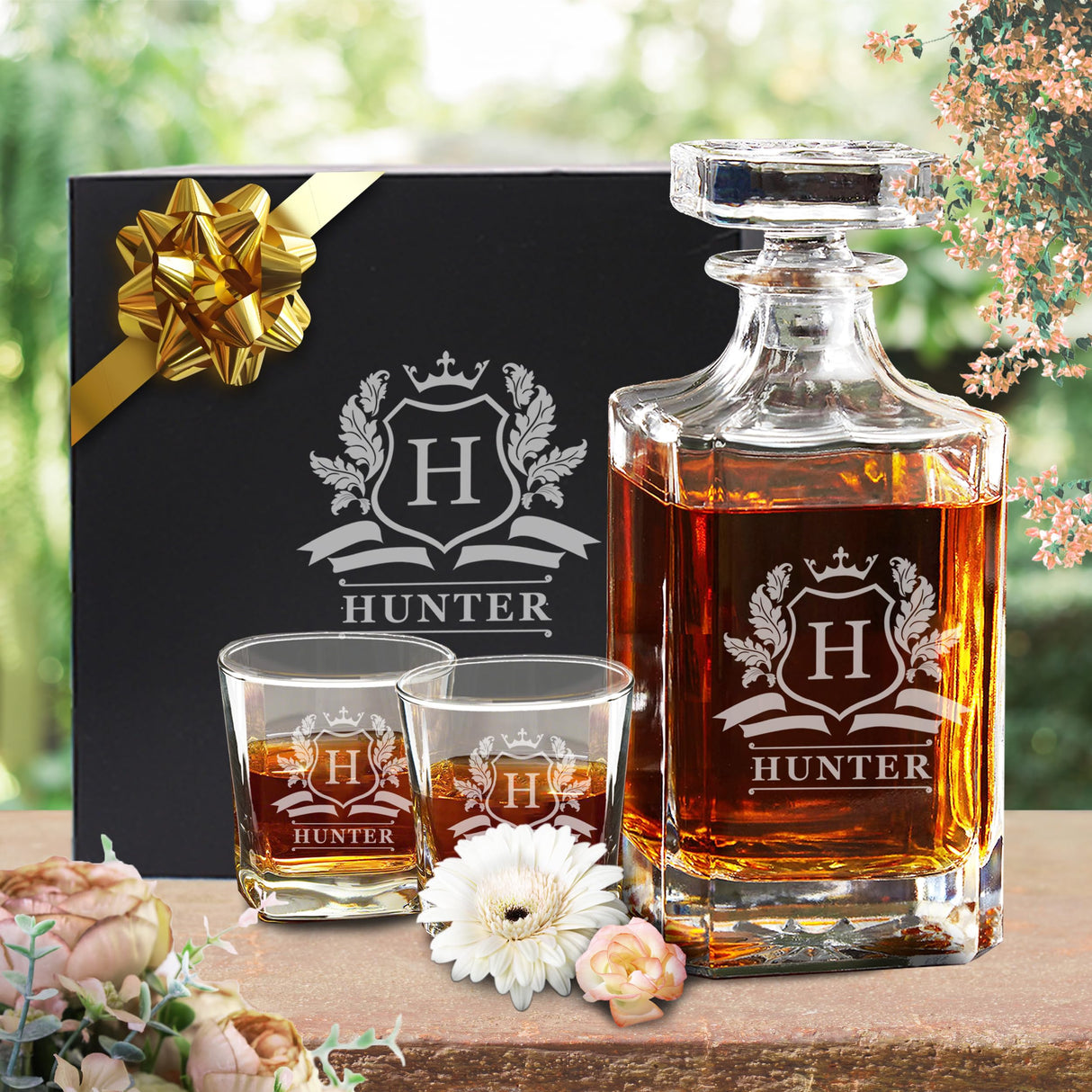 The Wedding Party Store, Personalized Whiskey Decanter and Glasses Set - Custom Monogrammed with Cavalier Design The Wedding Party Store
