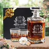 The Wedding Party Store, Personalized Whiskey Decanter and Glasses Set - Custom Monogrammed with Cavalier Design The Wedding Party Store