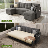 Huatean Home Oversized Sleeper Sofa Couch, 110 inch 2 in 1 Pullout Couch Bed with Double Storage Chaise, Sectional Sleeper Sofa Bed with Side Pocket for Living Room, Dark Grey Huatean Home