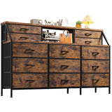 EnHomee 55”W Dresser for Bedroom, Dresser with 13 Large Drawer, Dressers & Chests of Drawers, Dressers with 2 Shelves, Bedroom Dresser, Long Dresser for Closet, Wooden Top Metal Frame Rustic Brown EnHomee
