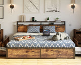 Stunning LIKIMIO King Bed Frame with Storage Drawer & Charging Headboard in Vintage Brown LIKIMIO