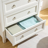 OKYCI Farmhouse 5 Drawer Dresser, Tall Dressers for Bedroom, Wood Chest of Drawers with 1.2" Thickened Top - 31.5" W * 48" H, Antique White OKYCI