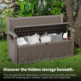 ROJIK 80 Gallon Storage Bench Deck Box Outdoor with Armrests,Storage Furniture Waterproof Lockable for Porch Patio and Garden (Grey) ROJIK