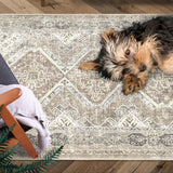 KUTA Extra Long Runner Rug for Hallway 2.6x18ft, Oriental Washable Kitchen Runner Ivory, Non-Slip Stair Runners Indoor Soft Printed Distressed Tribal Farmhouse Carpet Large Area Runner KUTA