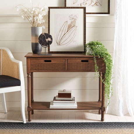 SAFAVIEH Home Collection Landers Brown 2-Drawer Console Table CNS5710C Safavieh