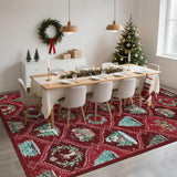 GarveeHome Christmas Rug 5x7 Boho Non-Slip Stain Resistant Machine Washable Rug for Bedroom,Large Neutral Low-Pile Area Rug for Living Room Bedroom Kitchen Office, Red GarveeHome