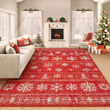 Christmas Area Rug 6x9 Rugs: Washable Living Room Rug Xmas Holiday Decor Rugs Snowflake Low Pile Boho Rug Indoor Floor Carpet for Bedroom Kitchen Dining Room Home(Xmas Red, 6'x9') Zomfy