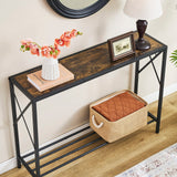 Tajsoon Console Table, 2-Tier Industrial entryway Table, 41.8”L Narrow Sofa Table with Shelves, Entrance Table for Entryway, Hallway, Living Room, Foyer, Corridor, Office, Rustic Brown Tajsoon