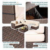 Pamapic Patio Furniture Set, 7 Pieces Modular Outdoor Sectional, Patio Sectional Sofa Conversation Set, Rattan Sofa with Coffee Table and Washable Cushions Covers, Brown Rattan and Beige Cushions Pamapic
