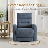 Watson & Whitely Swivel Power Recliner Glider Rocker, Small Recliner with Charging Port for Living Room, Fabric in Blue Watson & Whitely