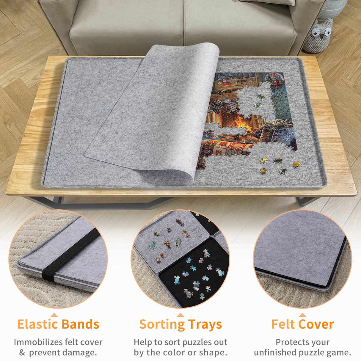 Lavievert Jigsaw Puzzle Board with 8 Sorting Trays & Cover, Portable Puzzle Mat, Lightweight Felt Puzzle Plateau for Adults, Large Puzzle Table Storage Holder for Up to 1500 Pieces - Light Gray LAVIEVERT