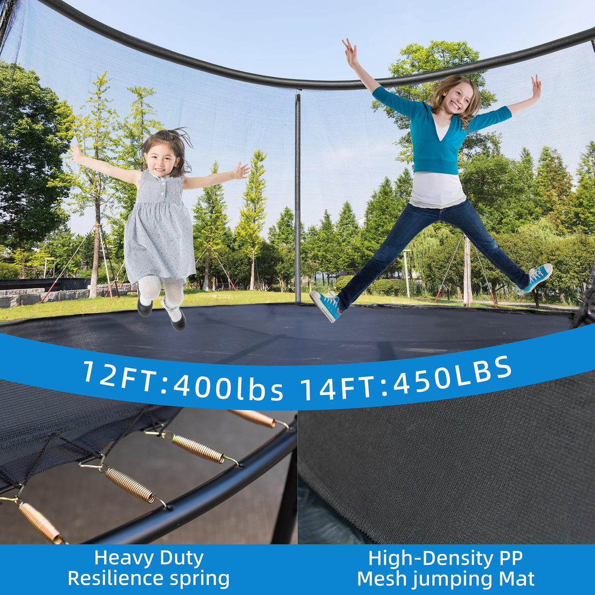 ALTLER 12FT 14FT Trampoline Enclosure Net Outdoor Jump for Kids and Adults Round ASTM Approved 400/450LBS Weight Capacity ALTLER