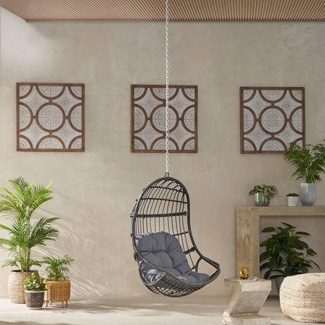 Hanging Chair with 8FT Chain, Egg Swing Chair Without Stand Outdoor Indoor, Wicker Rattan Hammock Egg Swing Chair with Hanging Chain, Ideal for Patio, Porch, Garden, Grey Ibraccieni