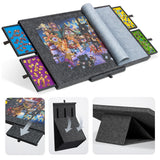 Tektalk Jigsaw Puzzle Table with Integrated Adjustable Stand/Bracket, 3-Tilting-Angle Puzzle Plateau with Cover & 4 Sorting Drawers, Super Lightweight Felt Puzzle Board, for Up to 1500 Pieces - Gray Tektalk