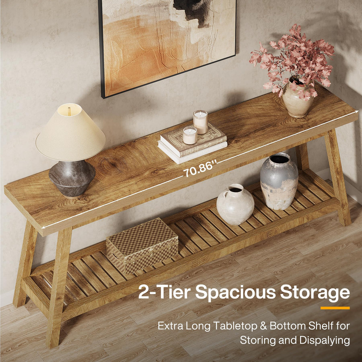 Tribesigns 70.86-Inch Console Table for Entyrway, Farmhouse 2-Tier Entry Entrance Table, Narrow Long Sofa Table Behind Couch, Light Brown Tribesigns