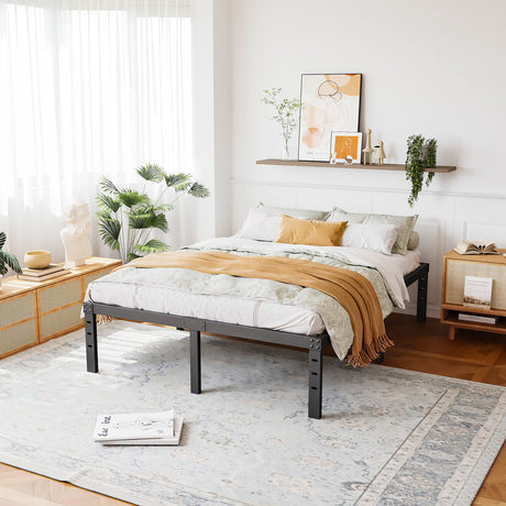 ZIYOO Queen Bed Frame 14 inch High 3 Inches Wide Wood Slats with Heavy Duty 3500 Pounds Support for Mattress, No Box Spring Needed, Easy Assembly, Noise Free ZIYOO