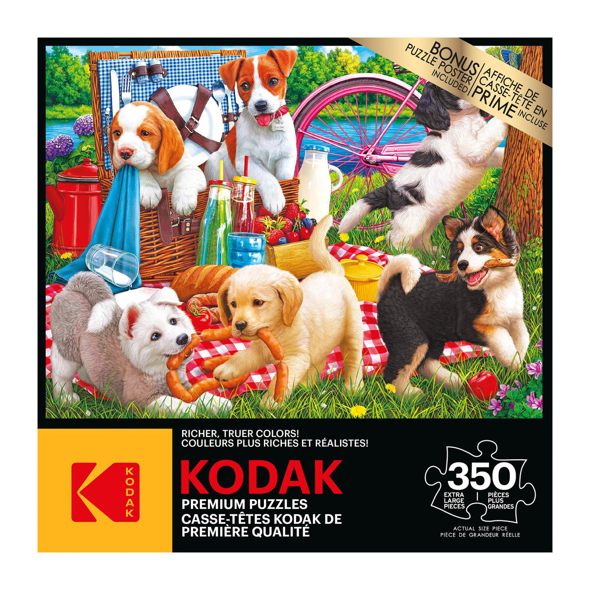 RoseArt - Kodak Premium - Puppies on a Picnic - 350 Piece Jigsaw Puzzle for Adults RoseArt