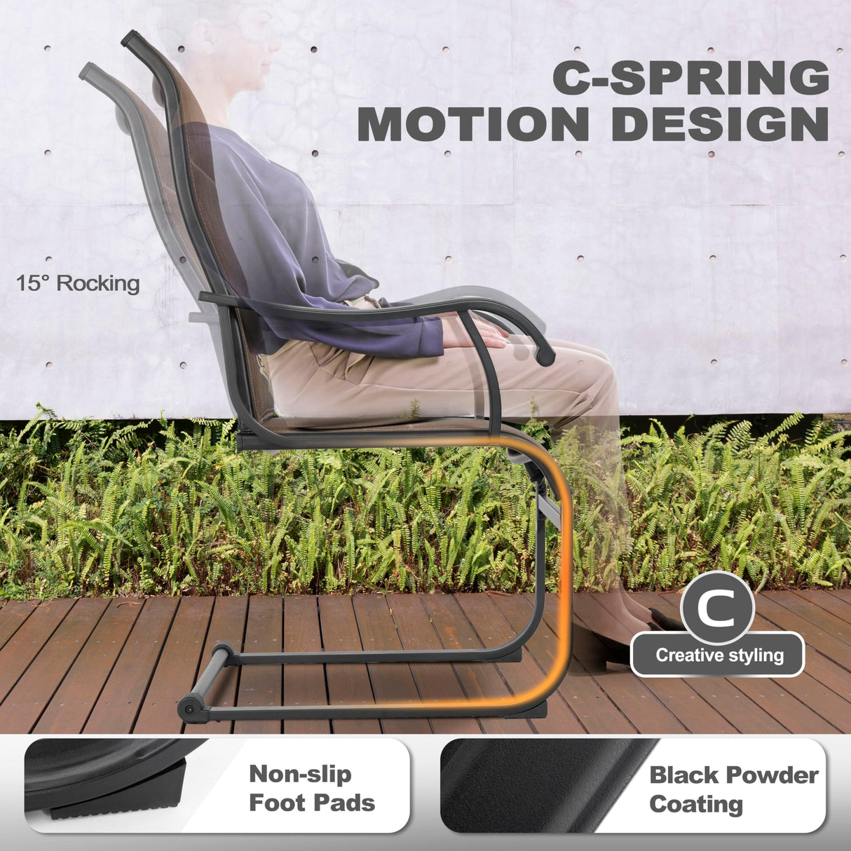 NUU GARDEN Patio Dining Chairs Set of 4, All Weather Outdoor Padded Textilene Patio Chairs, Breathable Spring Motion Textile High Back Outdoor Dining Chairs for Backyard, Lawn, Deck, Brown NUU GARDEN