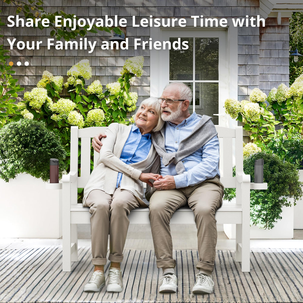 LUE BONA Outdoor Bench, 2-Person HDPS Garden Bench, Outdoor Benches Weatherproof, All-Weather Fade/Rot Resistant Patio Bench for Park, Front Porch, Backyard (White) LUE BONA