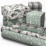 Hallmark Recyclable Neutral Christmas Wrapping Paper (4 Rolls: 100 Sq. Ft. Ttl) White and Sage Green Evergreen Pinecones, Rustic Snowmen, Plaid, Nordic Deer and Foliage Hallmark
