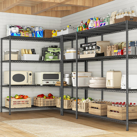 Romorgniz 52.4W Storage Shelves Wire Shelving Unit, 4 Tier Metal Shelving Rack Load 1120LBS,Adjustable Pantry Shelves Heavy Duty Garage Shelving,52.4Wx13.8Dx59H,2PCS Romorgniz