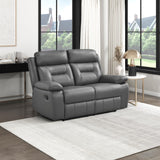 Lexicon Reclining Sofa for Living Room, Double Recliner RV Couch, Manual Wall Hugger Recliner, Home Theater Seating Leather Match Reclining Sofa with Pillow Top Armrests, 62.5''W Loveseat, Dark Grey Lexicon