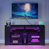 IRONCK Entertainment Center with Storage, 47 Inch Tall TV Stand W/Power Outlet, LED Gaming TV Cabinet for PS4, Black TV Stand with Carbon Fiber IRONCK