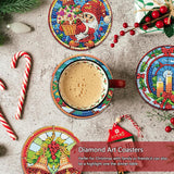 8 Pack Christmas Diamond Art Coasters Kit - Christmas Diamond Painting Coasters Kit Set with Holder Cork Pads, Diamond Art Kits for Adults Coaster, Gift for Handmade Lovers Non-Slip 3.9inch ajepon