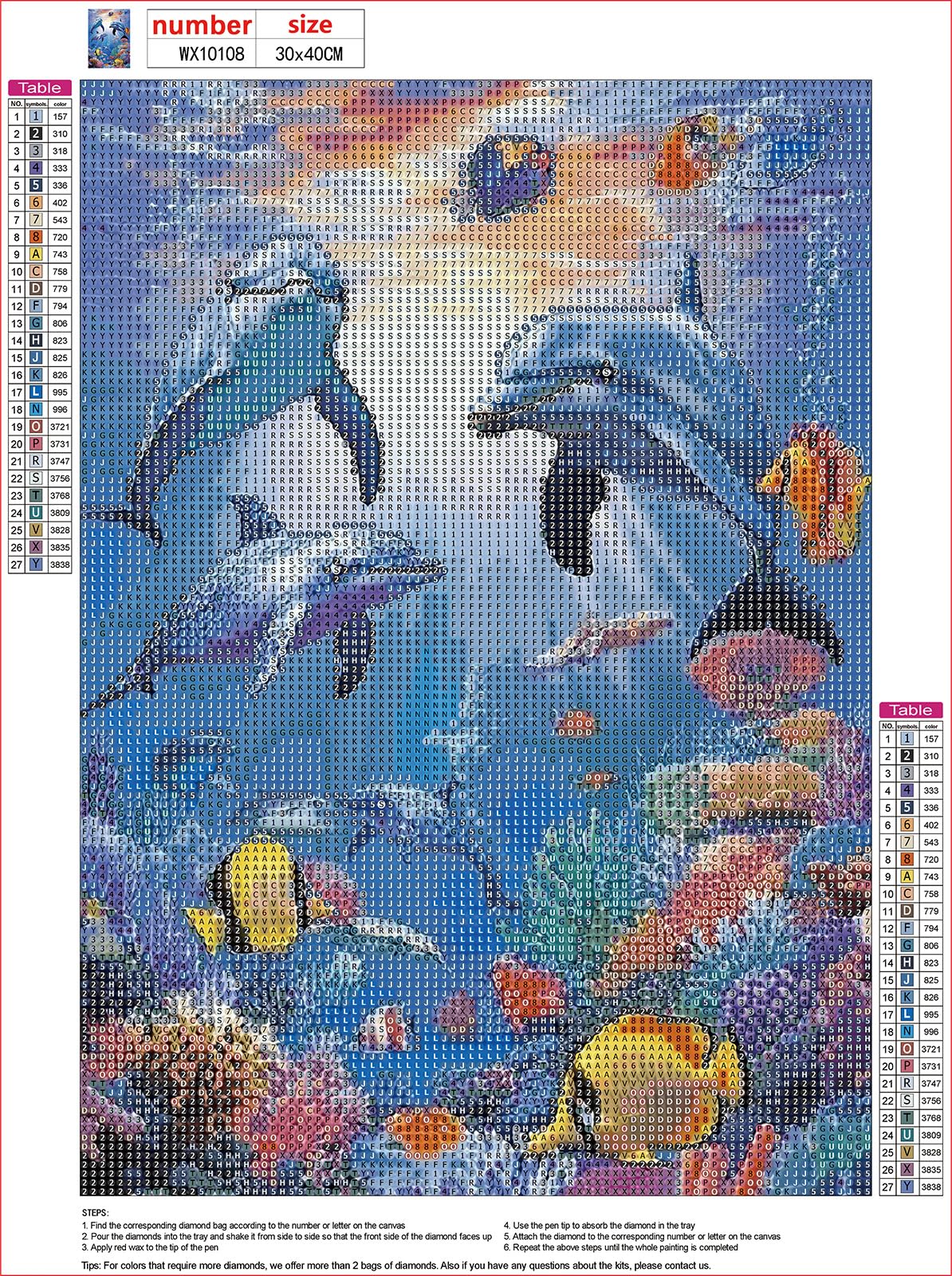 MXJSUA DIY Dolphin Diamond Painting Kits for Adults, Diamond Gem Art Painting for Beginners, Diamond Picture with Full Round Drill Dots Craft Set Gift, 12 * 16 Inch MXJSUA