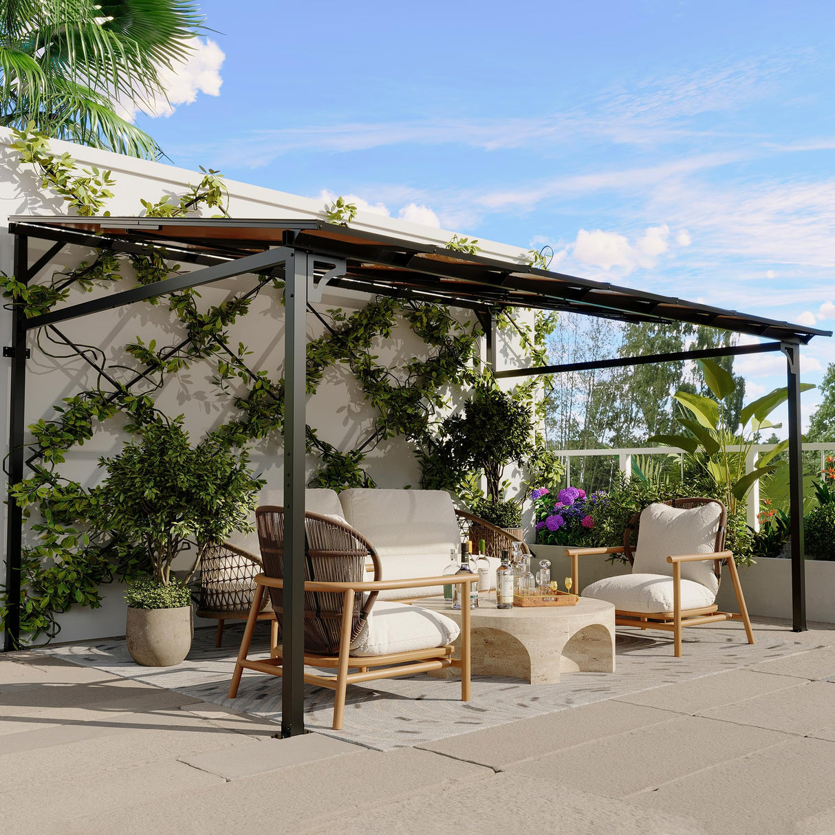 10’ x 14’ Gazebo Pergola Awnings for Patio, Wall Mounted Gazebos Pergola on Clearance with Metal Frame, Lean to Gazebo Patio Canopy Outdoor Pergolas for Patios, Deck, Porch, Backyard CABIHOME