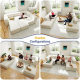 KOBY HOME 38“ Modular Sectional Sofa Convertible Cube Thick Couch Seat Set, Combine L-Shaped U-Shaped, Free Assembly, Space-Saving for Living Room, Fabric Chenille Beige White (Only Armless) KOBY HOME