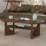 Vitalikus Mid Century Modern Coffee Table, 47" Oval Wood Coffee Tables for Living Room, 2 Tier Curved Round Center Table with Storage Shelf & Sturdy Base, Minimalist Retro Tea Tables, Walnut Vitalikus