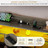 YITAHOME Queen Size Bed Frame with RGB LED Lights & Storage Bookcase Headboard, Upholstered Bed with Charging Station and 4 Drawers, No Box Spring Needed, Easy Assembly, Noise-Free, PU Leather Black YITAHOME