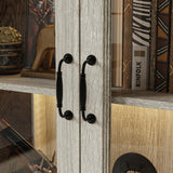 FUNISIR Display Cabinet with 2 Glass Doors, Curio Cabinet with LED Light & 4-Tier Storage Shelves for Collectibles, 37" W Glass Display Case for Living Room, Home Office, Grey Oak FUNISIR