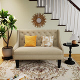 Tongli 50" Small Modern Loveseat Settee Sofa Linen Fabric 2-Seat Sofa Couch Tufted Love Seat Dining Bench with Back Upholstered Banquette Sofas for Living Room Bedroom Small Space Entryway Tan Tongli