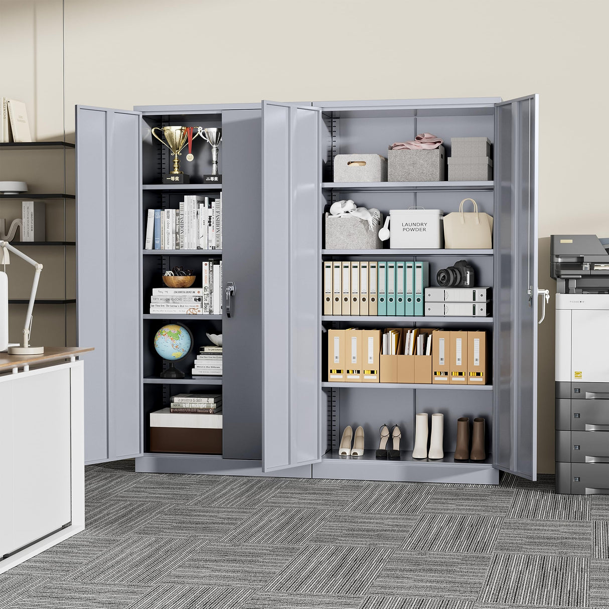 Incbruce 72” Metal Storage Cabinet, Locking Steel Storage Cabinet with 2 Doors and 4 Adjustable Shelves, Tall Lockable Tool Storage Cabinet for Garage, Home, Office (Cement Grey) Incbruce