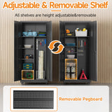 Firstsky Metal Garage Storage Cabinet with 2 Doors, Adjustable Rolling Tool Storage Cabinet with Lock, 71" Steel Locking Tool Cabinet with Wheels and Shelves for Garage, Warehouse(Black, 71" H) Firstsky