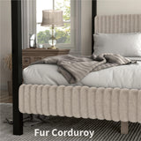 Evadne Modern Canopy Bed Frame Queen Size in Light Brown with Upholstered Channel Headboard and Wooden Slats Support HOMES: Inside + Out