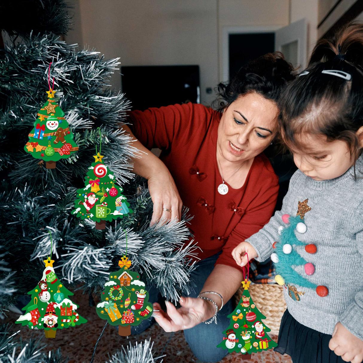 80UncleKimby 60pcs Christmas Crafts for Kids - DIY Xmas Tree Ornaments with Sticker Kits - Set for Holiday Decorations, Party Favors, and Classroom Activities 80UncleKimby